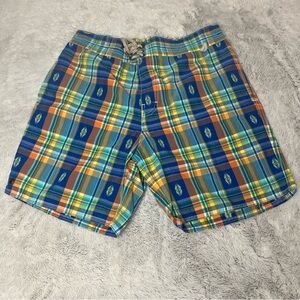 Polo Ralph Lauren Swim Trunks Mesh-Lined Southwest Aztec Blue Orange Plaid Men M
